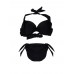 Black Sexy Halter Plunge Three Piece Swimwear Backless Lace-Up Beachsuit