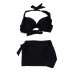 Black Sexy Halter Plunge Three Piece Swimwear Backless Lace-Up Beachsuit