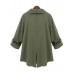 Women Army Green Fold Sleeve Loose Button Pockets Cardigan