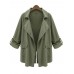 Women Army Green Fold Sleeve Loose Button Pockets Cardigan