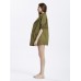 Women Army Green Fold Sleeve Loose Button Pockets Cardigan