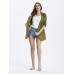 Women Army Green Fold Sleeve Loose Button Pockets Cardigan