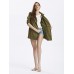 Women Army Green Fold Sleeve Loose Button Pockets Cardigan