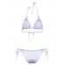 Women White Sexy Triangle Backless Bikini Lace-Up Halter Simple Swimwear Sets