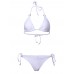 Women White Sexy Triangle Backless Bikini Lace-Up Halter Simple Swimwear Sets