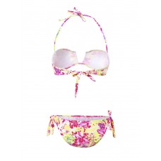 Sexy Full-Lined Strapless Bikini High Contrast Floral Blooming Pattern Swimwear Sets