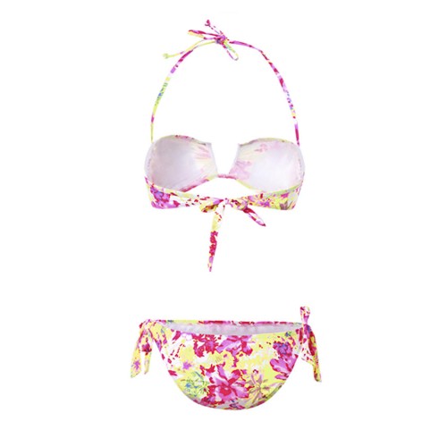 Sexy Full-Lined Strapless Bikini High Contrast Floral Blooming Pattern Swimwear Sets