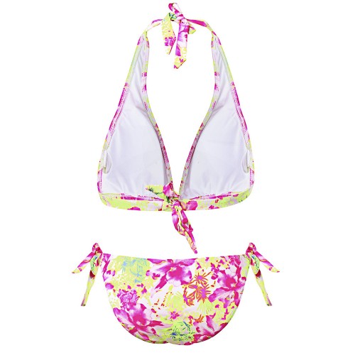 Floral Pattern Backless Bikini Halter Triangle Swimwear Sets