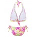 Floral Pattern Backless Bikini Halter Triangle Swimwear Sets