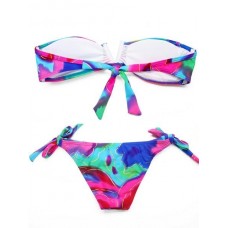 Abstract Foil Pattern V Wire Bandeau Top Bikini