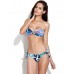 Bluish Patchwork Print V Wire Strapless Bandeau Bikini