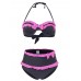 Black High Waist Swimwear Neon Rose Ruffles and Bows Bikini Set