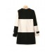 Women Hit Color Black White Plaid Stitching Windbreaker Wool Coat