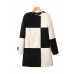 Women Hit Color Black White Plaid Stitching Windbreaker Wool Coat