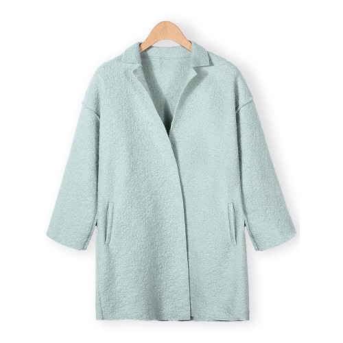 Women Elegant Lapel Pockets Woolen Coat Cardigan Outwear