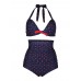 Women Vintage Dots Plus Size Wireless Backless High Waist Bikini Swimsuits