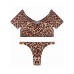 Sexy Short Sleeve Leopard Printed Elastic Tankinis Swimwear Sets