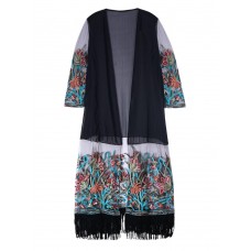 Bohemian Vintage Embroidery Tassels Chiffon Long Cardigan For Women