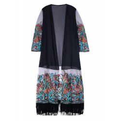 Bohemian Vintage Embroidery Tassels Chiffon Long Cardigan For Women