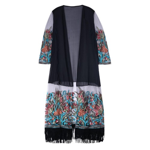 Bohemian Vintage Embroidery Tassels Chiffon Long Cardigan For Women