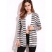 Casual Women Shawl Collar Elbow Patch Striped Open Front Cardigan Long Sleeve