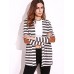 Casual Women Shawl Collar Elbow Patch Striped Open Front Cardigan Long Sleeve