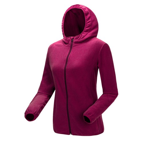 Women Fleece Hooded Long Sleeve Windproof Hiking Sportswear Coat