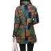 Folk Style Women Lapel Long Sleeve Button Floral Printed Cotton-Padded Coat