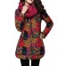 Folk Style Women Lapel Long Sleeve Button Floral Printed Cotton-Padded Coat