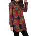 Folk Style Women Lapel Long Sleeve Button Floral Printed Cotton-Padded Coat