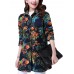 Casual Pocket Linen Cotton Printed Long Sleeve Lapel Button Women Coat