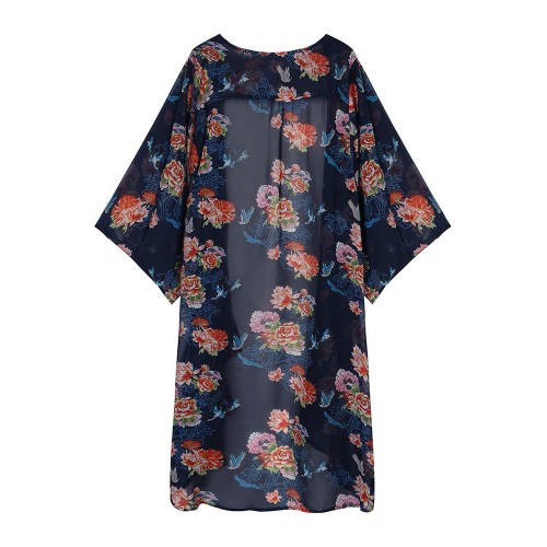 Sexy Women Flower Printed Sheer Chiffon Beach Sunscreen Cardigan