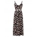 Women Sexy Strap Flower Printed Split Beach Maxi Dress