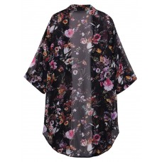 Casual Bohemian Women Floral Chiffon Bikini Smock Sheer Cardigan