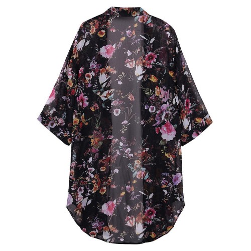 Casual Bohemian Women Floral Chiffon Bikini Smock Sheer Cardigan