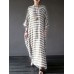 Casual Women 3/4 Sleeve Striped O-Neck Baggy Cotton Maxi Dress