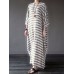 Casual Women 3/4 Sleeve Striped O-Neck Baggy Cotton Maxi Dress