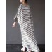 Casual Women 3/4 Sleeve Striped O-Neck Baggy Cotton Maxi Dress