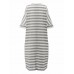 Casual Women 3/4 Sleeve Striped O-Neck Baggy Cotton Maxi Dress