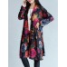 Vintage Women Floral Printing Long Sleeve Loose Long Coat