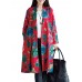 Vintage Women Floral Printing Long Sleeve Loose Long Coat