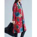 Vintage Women Floral Printing Long Sleeve Loose Long Coat