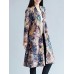 Vintage Women Floral Printing Long Sleeve Loose Long Coat