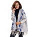 Vintage Women Printing Long Sleeve Tassel Loose Sweater Coat