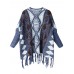 Vintage Women Printing Long Sleeve Tassel Loose Sweater Coat