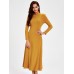 Elegant Women Solid Turtleneck Long Sleeve Hollow Out Backless Maxi Dress