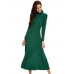 Elegant Women Solid Turtleneck Long Sleeve Hollow Out Backless Maxi Dress