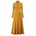 Elegant Women Solid Turtleneck Long Sleeve Hollow Out Backless Maxi Dress