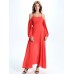 Elegant Women Chiffon Long Sleeve Off Shoulder Solid Maxi Dress