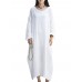 Casual Brief Pure Color Loose Robe Women O-Neck Long Sleeve Maxi Dress